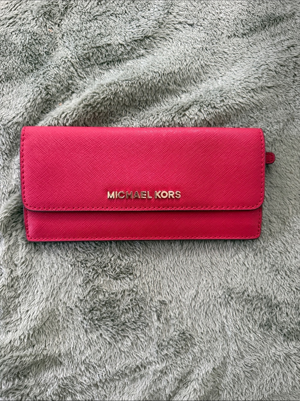 Michael Kors Red Saffiano Continental Wallet with Gold Logo